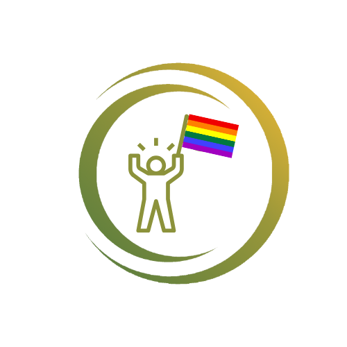 Icon: Coming-out und Sichtbarkeit. Ein Mensch hält eine bunte Regenbogen-Fahne in die Luft.