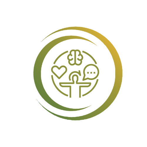 Icon: Perspektivwechsel und neue Denkmuster. Ein Mensch, ein Herz, ein Gehirn und eine Sprechblase